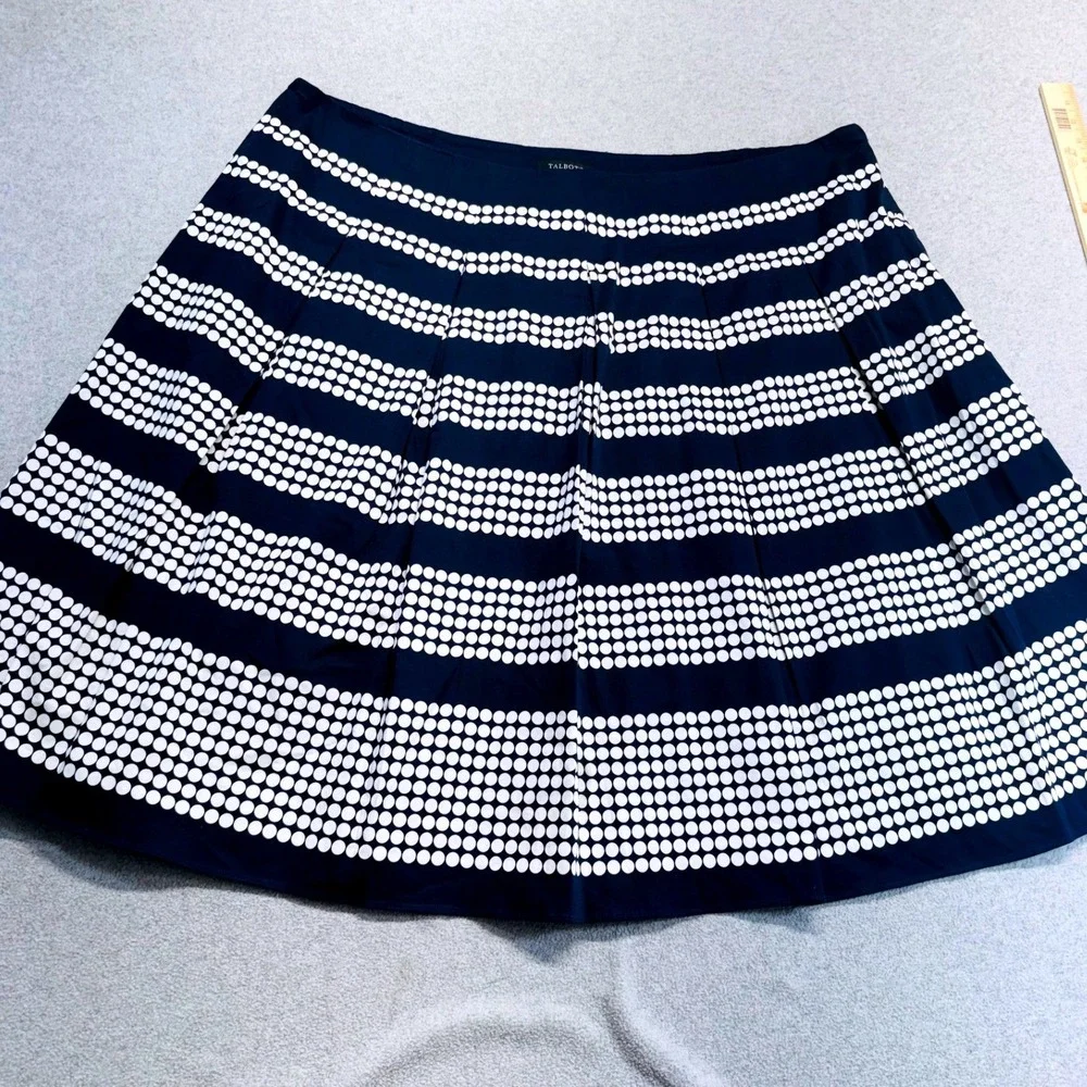 Talbots Women 22W Navy White Polka Dot Stripe A-Line Midi Skirt Plus Size Flowy